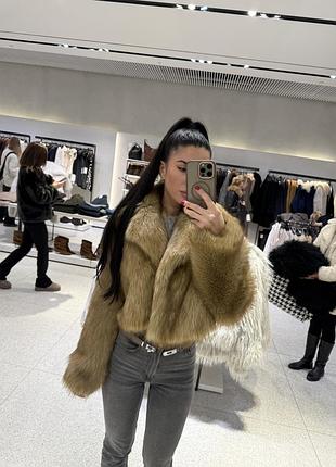 Шуба жіноча zara коротка бежева