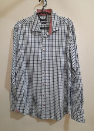 Tommy hilfiger мужская клетчатая хлопковая рубашка р. l