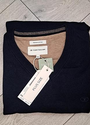 Стильный темно-синий джемпер tom tailor v-neck (оригинал) 7