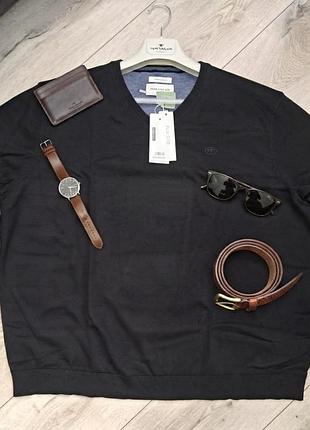 ​стильний чорний джемпер tom tailor plus size v-neck (оригінал)
