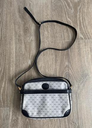 Сумка gucci gg 80's vintage coated canvas navy leather crossbody shoulder bag monogram