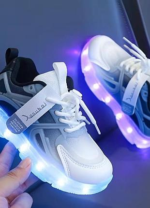 Кросівки для дітей з led підсвіткою, білі, розмір 30