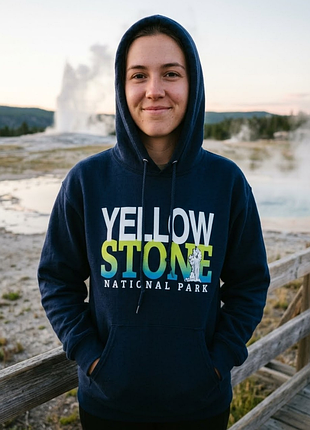 Худі чоловіче yellowstone national park, синє, розмір xl