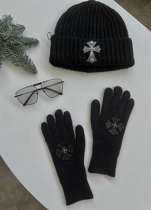 Рукавички перчатки чорні chrome hearts