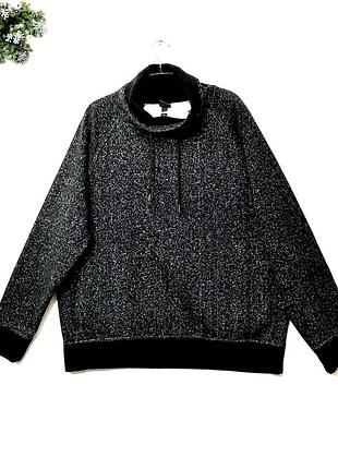 Теплый свитшот мужской h&amp;m черно-серый меланж флисовой начес с объемным воротником-хомутом на завязках-шнурках лонгслив l xl