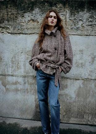Жіноча текстурна куртка пальто під пояс zara