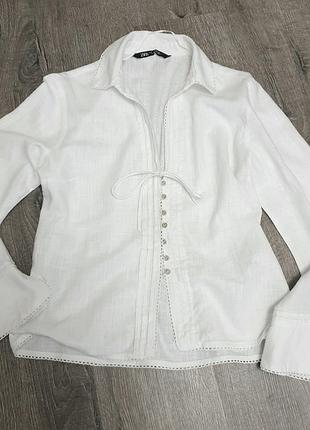 Женская белая блузка лен zara