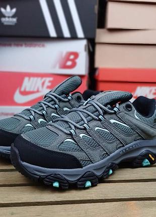 Жіночі якісні та стильні  кросівки merrell moab 3 gtx gore-tex сірі з зеленим❄️
