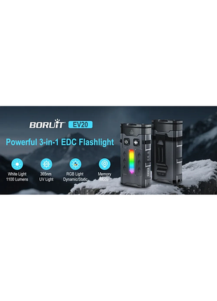 Boruit ev20 1100 lm — багатофункціональний edc-ліхтар з uv 365 нм, rgb, магнітом та usb type-c