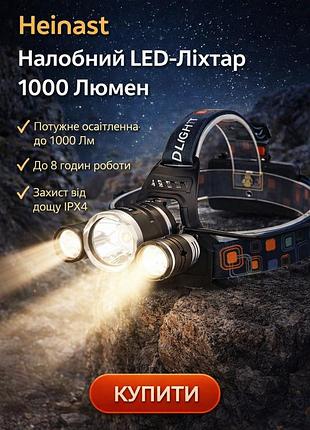 Налобный фонарик heinast + датчик движения + 2*18650 usb