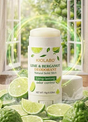 Натуральный твердый дезодорант-стик kiolabo lime & bergamot deodorant вес: 15 г