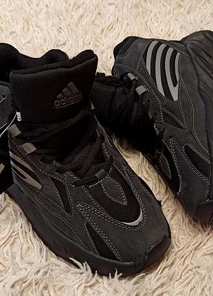 Adidas yeezy 700 кроссовки женские модные брендовые черно серые нубук с мехом зимние