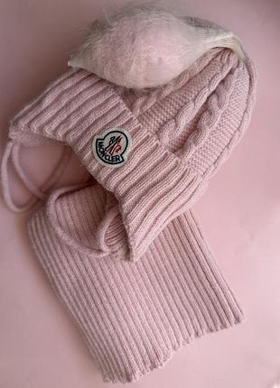 Шапка для дівчинки moncler вʼязана зимова рожева