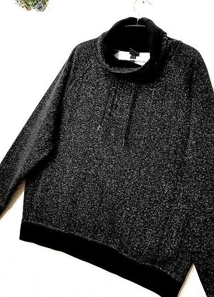 Теплый свитшот реглан мужской h&amp;m черно-серый меланж флисовой начес высокий воротничок деми зима толстовка повседневный xl l