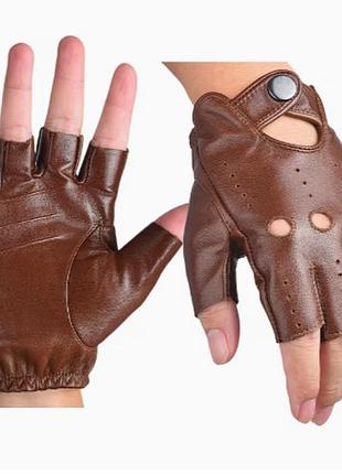 Рукавички з овечої шкіри без пальців у вінтажному стилі gloves коричневий 05038