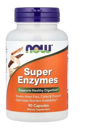 Комплекс ферментів для підтримки травлення now foods super enzymes, 90 капсул