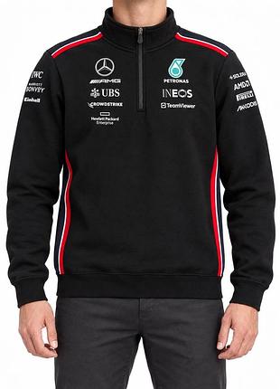 Чоловіча кофта mercedes-amg petronas formula 1 чорна на короткій блискавці, l