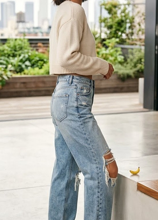 Широкие джинсы bershka с высокой посадкой и подертостями (wide leg / 90s baggy)
