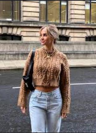 Невероятный теплый вязаный укороченный свитер кофта джемпер zara