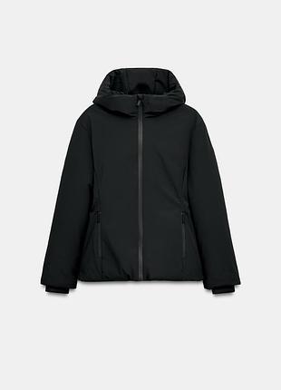 Жіноча зимова пухова куртка стьобаний анорак з капюшоном zara