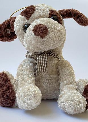 Мягкая игрушка собака hw plush paws 21 см бежевый песик щенок с бантиком плюшевая собачка пёс