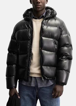 Мужская пуховая куртка zara water repellent (80% пух/перо, черная, s)