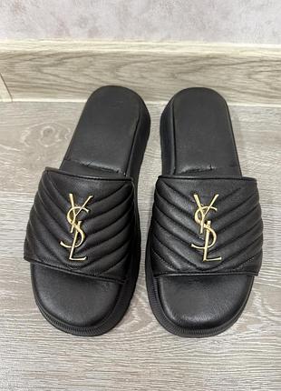 Шльопанці жіночі в стилі saint laurent з натуральної шкіри