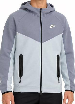 Чоловіча кофта nike tech fleece з капюшоном на блискавці сіро-блакитна