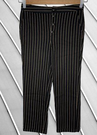 Женские брюки massimo dutti l 40 12 44, черные с тонкой золотой полоской, высокая посадка, натуральная ткань, застежка на пуговицы, прямые классически