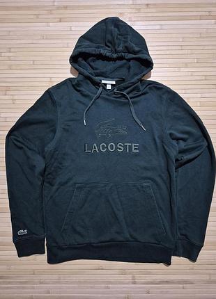 Оригинальное худи lacoste в темно-зеленом цвете (dark green)
