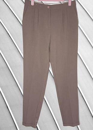 Женские брюки new look s 36 8 42, пудровые классические, нюдовые, с высокой посадкой, пуговицей в тон и декоративными подворотами, прямые повседневные