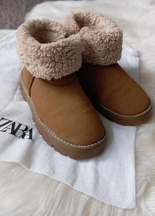 Чобітки зимові для дівчинки zara коричневі, розмір 28