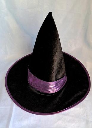 Капелюх велюровий ковпак відьми halloween карнавальний чорний з рожевим на обхват голови 50-55 см