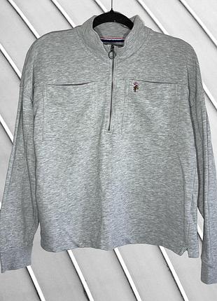 Жіноча кофта u.s. polo assn m 38 10 44, сіра бавовняна 1/4 zip, з коміром стійкою та блискавкою, трикотажна, базова, повсякденна, демісезонна
