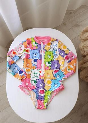 Суцільний купальник для дівчат з довгими рукавами та принтом care bears