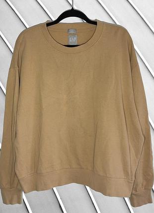 Женский свитшот gap xl 42 14 48, коричневый оверсайз, хлопковый, свободный, базовый, песочный оттенок, однотонный, демисезонный повседневный