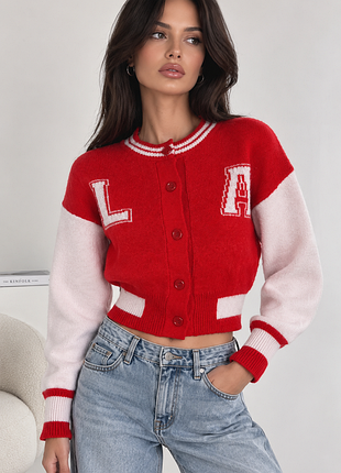 Cider m кардиган бомбер красный с розовыми рукавами / varsity