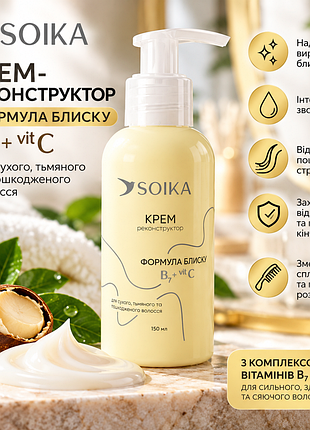Крем для волосся soika «формула блиску» з вітамінами b7 + c, 150 мл