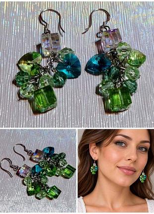 Роскошные серьги-грозди с кристаллами swarovski и серебром 925 пробы.