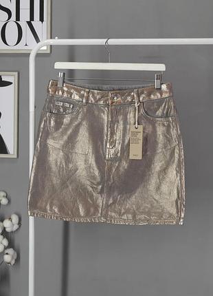 Новая джинсовая юбка мини "marks & spencer" металлик, uk10/eur38.