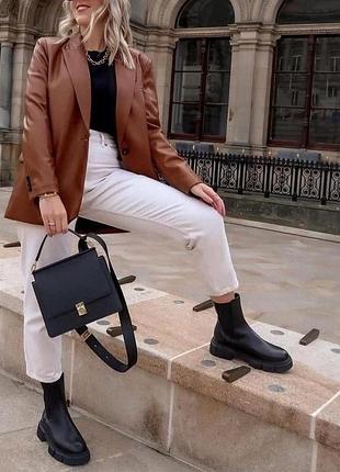 Ботинки черные из натуральной кожи челси демисезонные zara