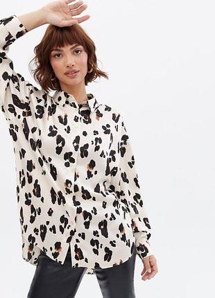 Леопардова сорочка new look оверсайз (розмір uk 16 / eu 44 / xl) молочна з анімалістичним принтом