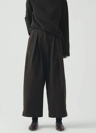 Брюки toast — wide leg check cotton wool trousers