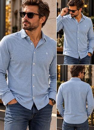 Чоловіча сорочка поло jack & jones, блакитна, 100% бавовна, довгий рукав, xl