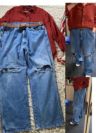 Стильні широкі джинси палаццо з рваностями батальний розмір,dickies,p.20-24