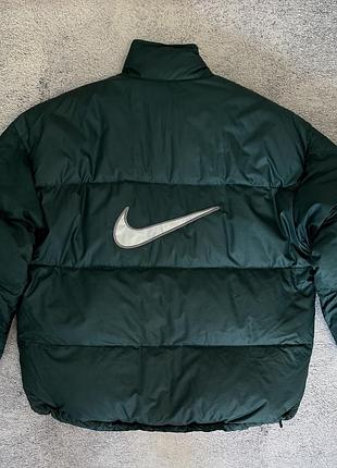 Чоловчий зимовий пуховик nike big swoosh темно зелений качиний пух оверсайз вінтаж y2k
