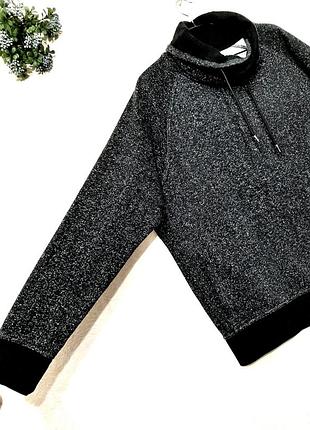 Теплий світшот реглан чоловічий h&m чорно-сірий меланж флісовій начіс високий комірець демі зима толстовка повсякденний xl l
