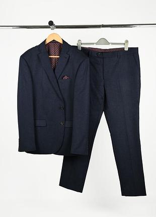 Next оригінал чоловічий костюм класичний з вовни м'який slim fit темно-синій розмір xxl 46r