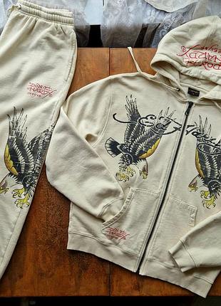 Спортивный оверсайз костюм ed hardy golden-eagle (y2k / streetwear), размер l-xl
