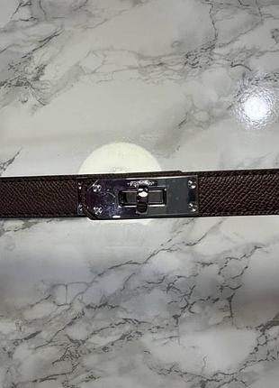 Жіночий коричневий шкіряний ремінь hermes зі срібною фурнітурою